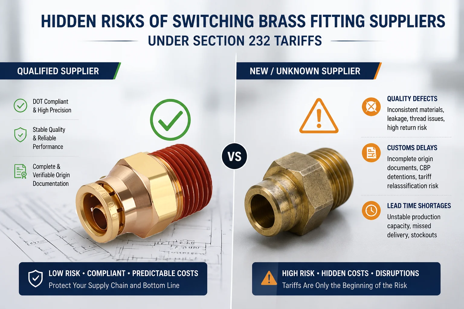 Section 232 copper tariffs supplier switching risk for brass fittings importers